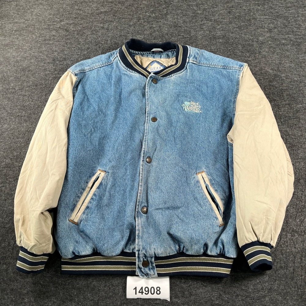 Vintage Varsity Jacket Gear For Sports Mens XL Blue Denim Isle of Capri Casino